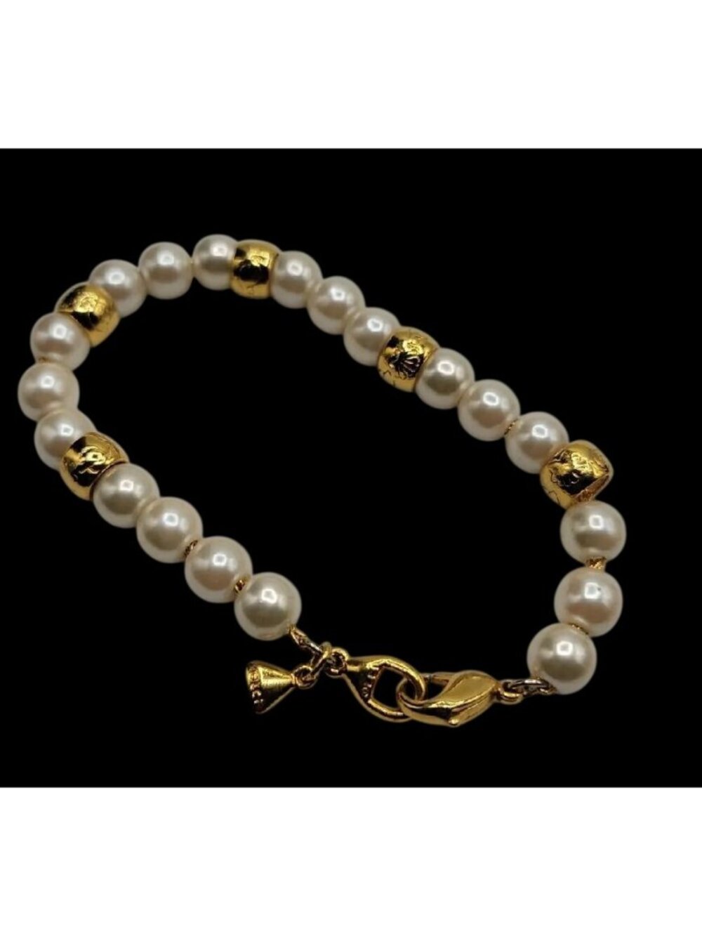 Vintage LCI Liz Claiborne Faux Pearl Gold Tone Bead Bracelet 1990s 7.5" Cable - Picture 10 of 13